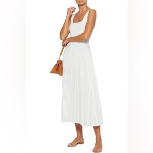 Theory paneled rib knit and pleated satin-knit midi dress